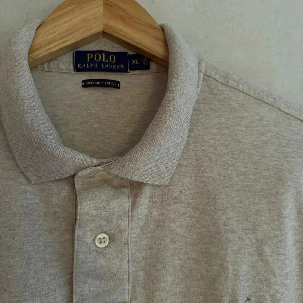 Polo Ralph Lauren Men’s Pima Polo Shirt Mens XL Heathered Oatmeal Tan Preppy